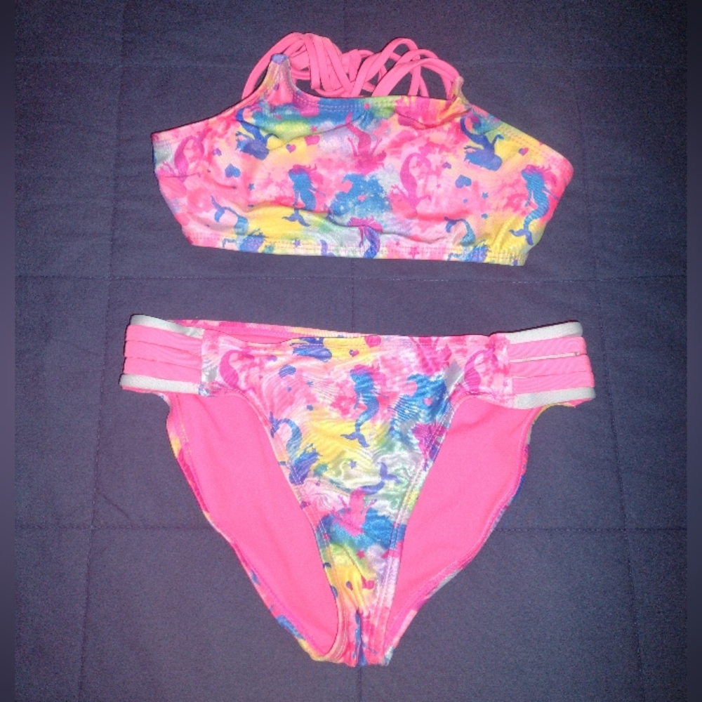 Wonder Nation Girl's Rainbow Mermaid Bikini Size Medium (7/8)